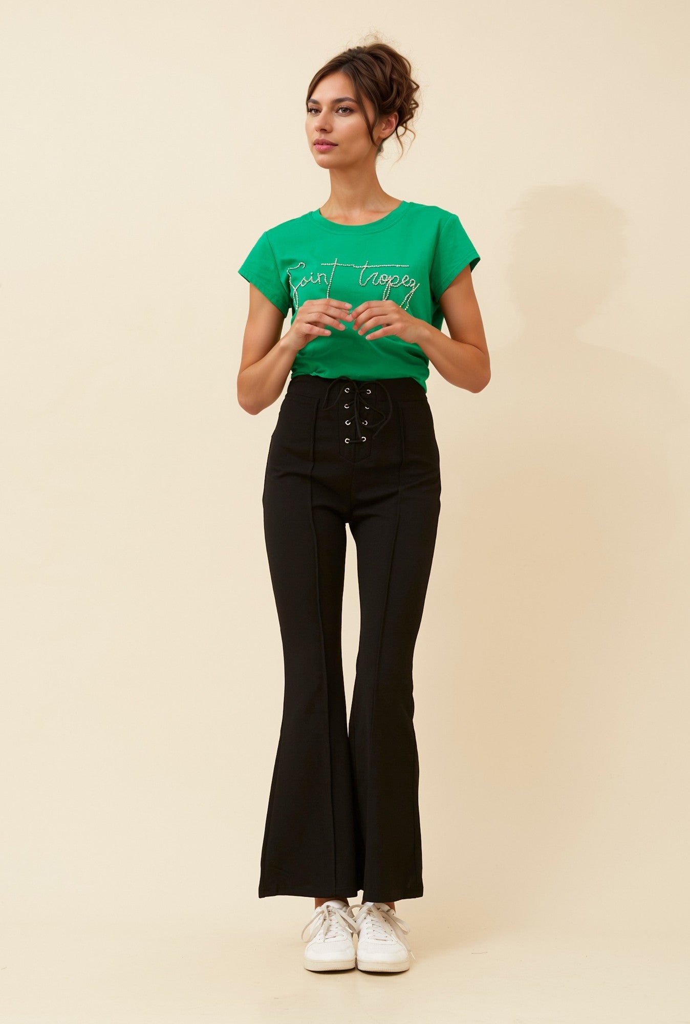 LACE UP FRONT FLARE LEG TROUSER