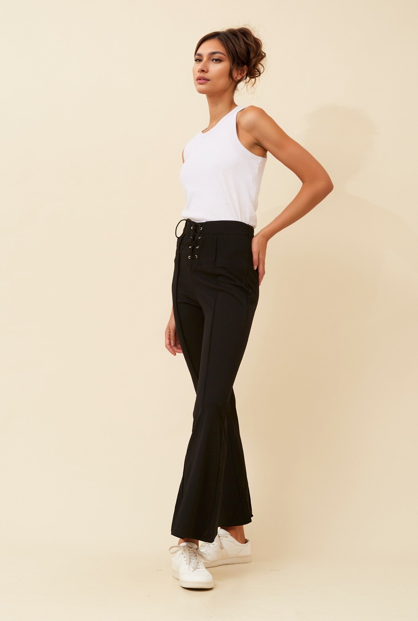 LACE UP FRONT FLARE LEG TROUSER